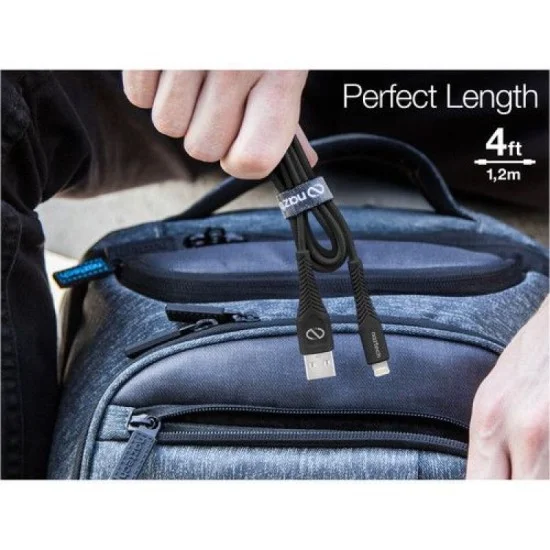 Naztech Rugged Led Mfi Lightning Charge And Sync Cable (4', Black)